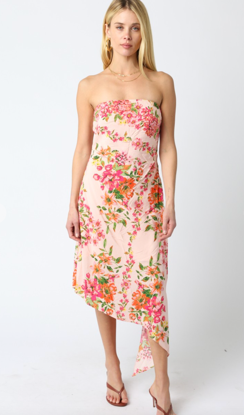 Bright Flowers Asymmetrical Dress