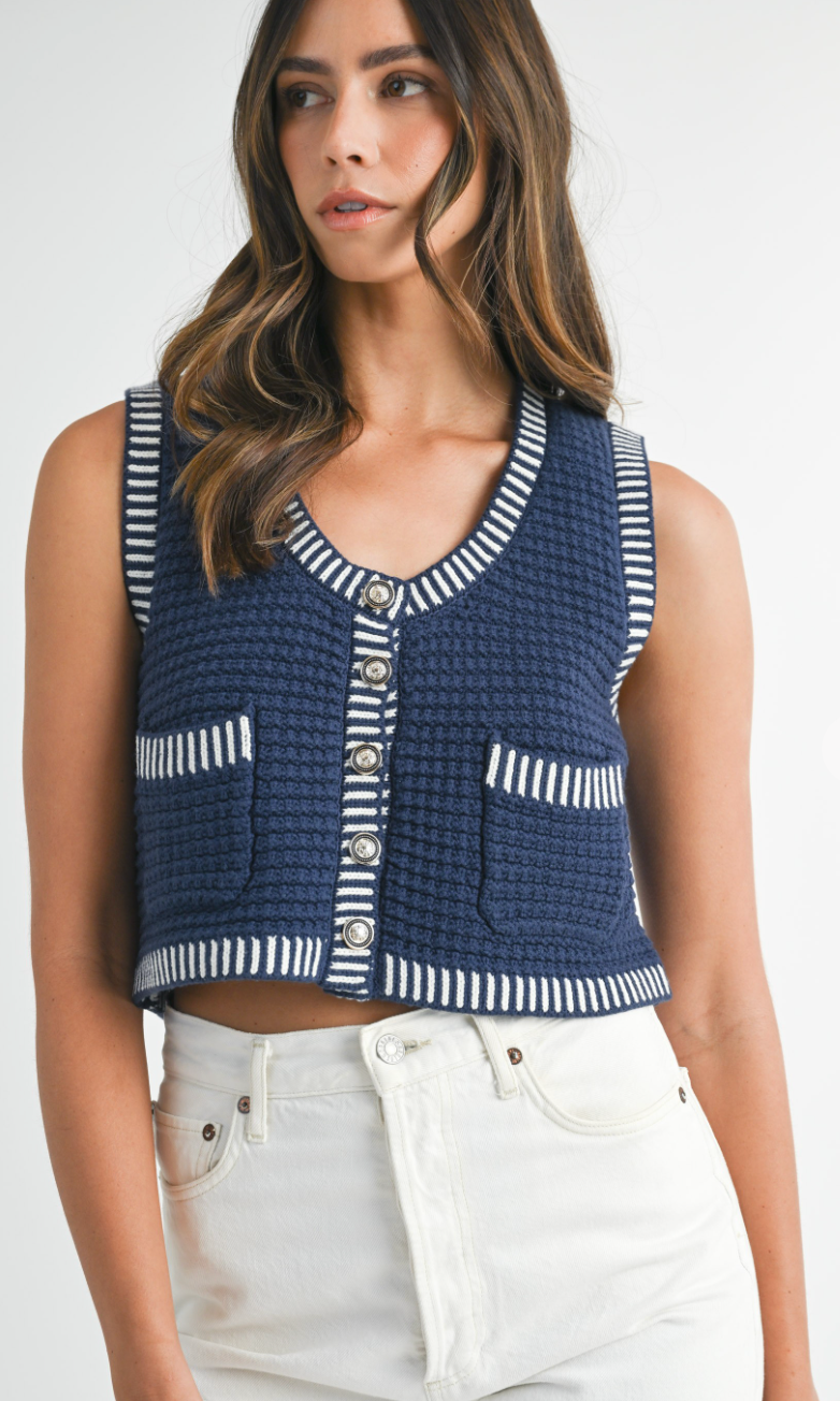 Navy Contrast Knit Vest