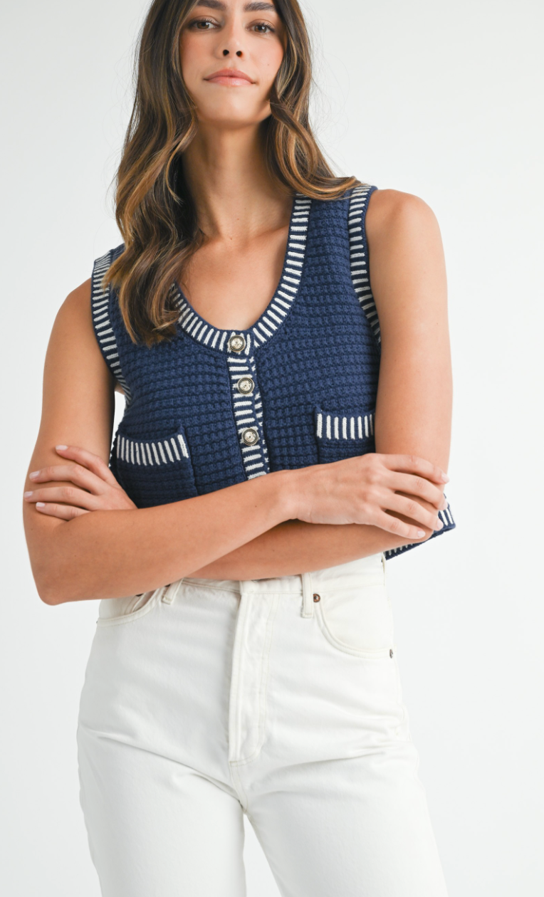Navy Contrast Knit Vest