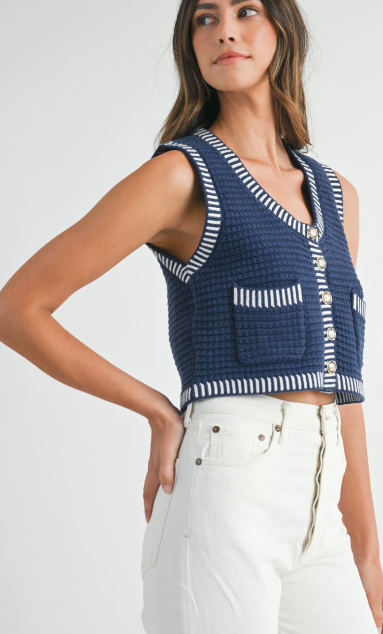Navy Contrast Knit Vest