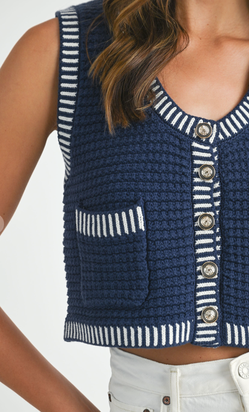 Navy Contrast Knit Vest