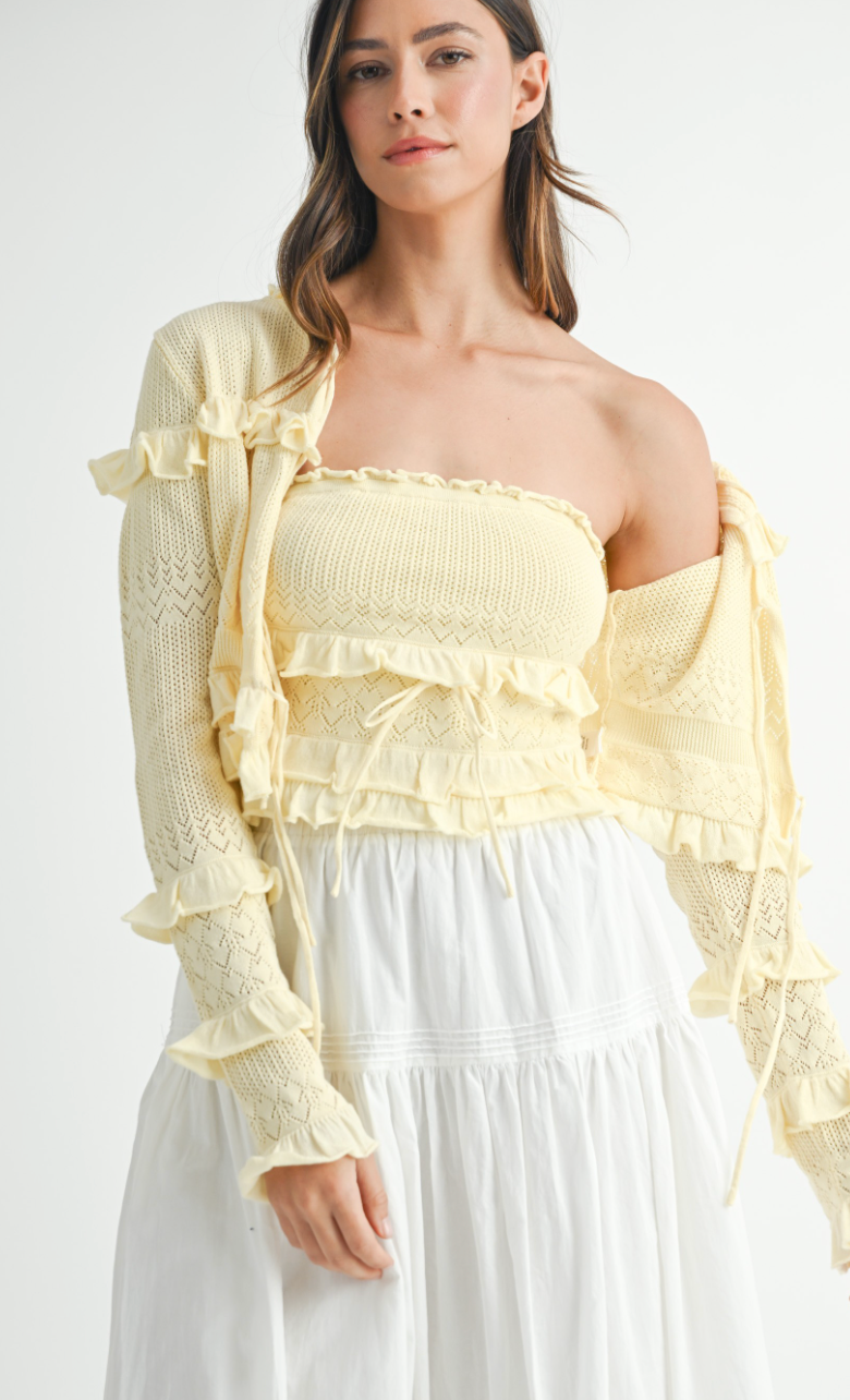 Yellow Crochet Cardigan Set of 2