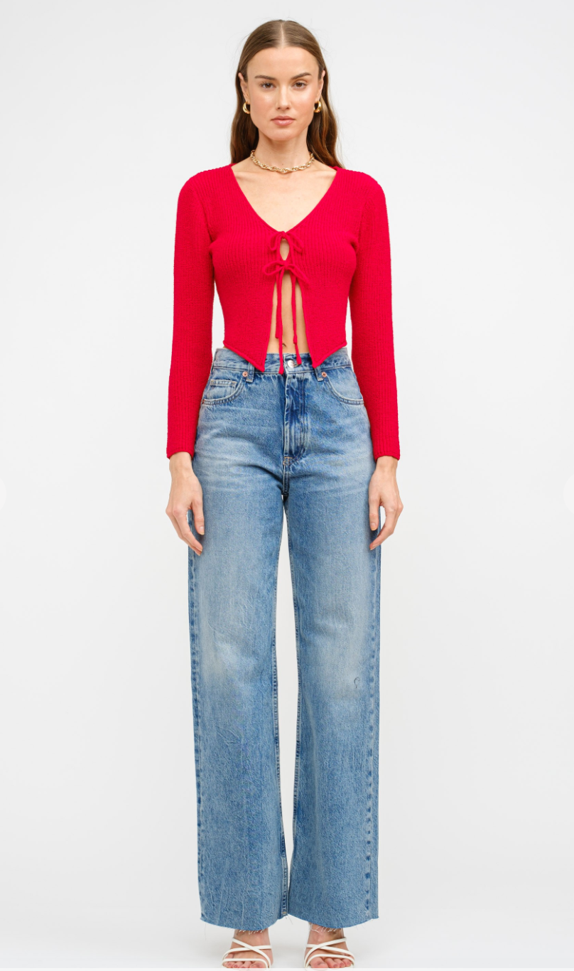 Crissy Knit Front Ties Top Red