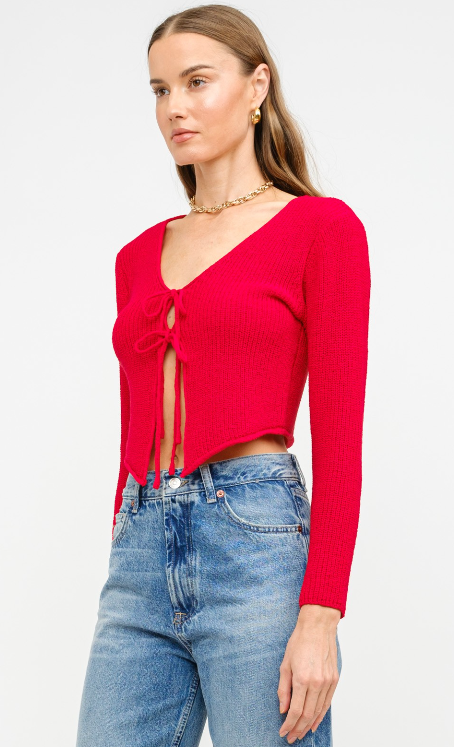 Crissy Knit Front Ties Top Red