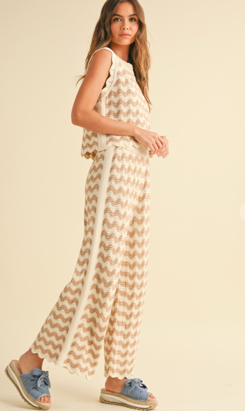 Crochet Knitted Top & Pants Set of 2