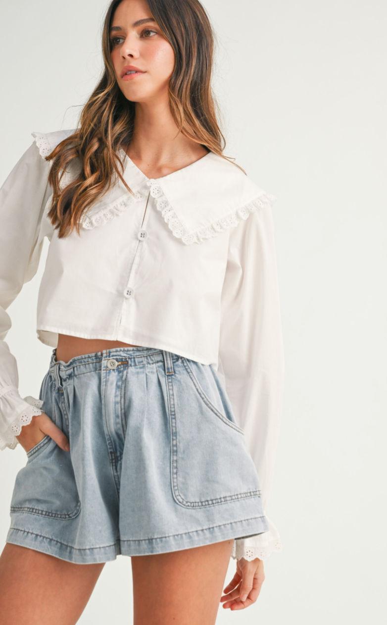 Bib Collar Poplin Blouse