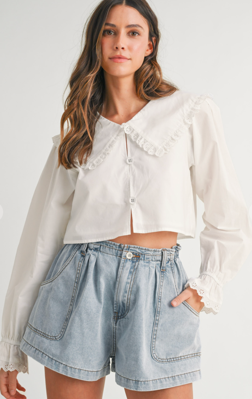 Bib Collar Poplin Blouse
