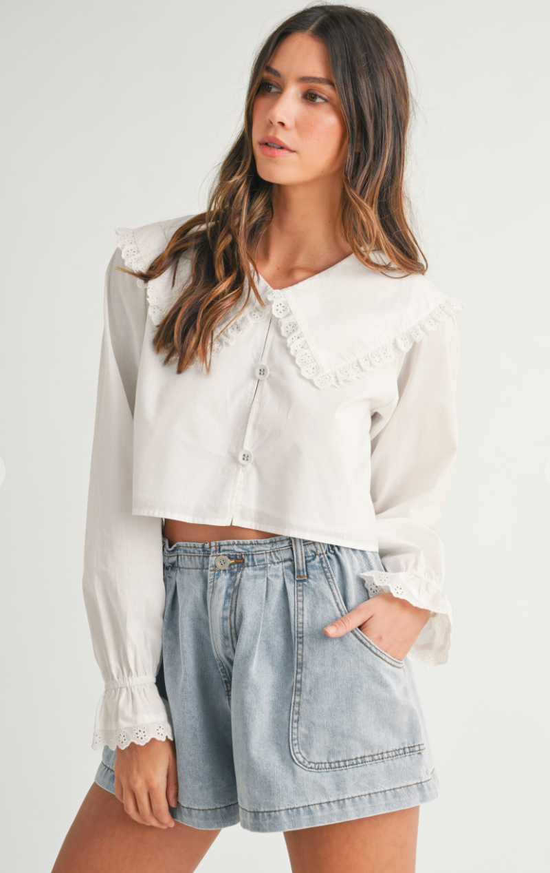 Bib Collar Poplin Blouse