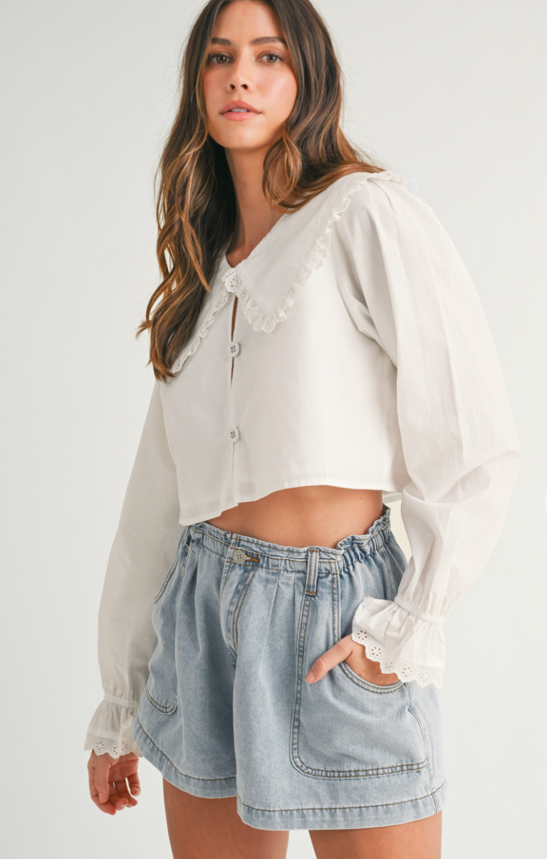 Bib Collar Poplin Blouse