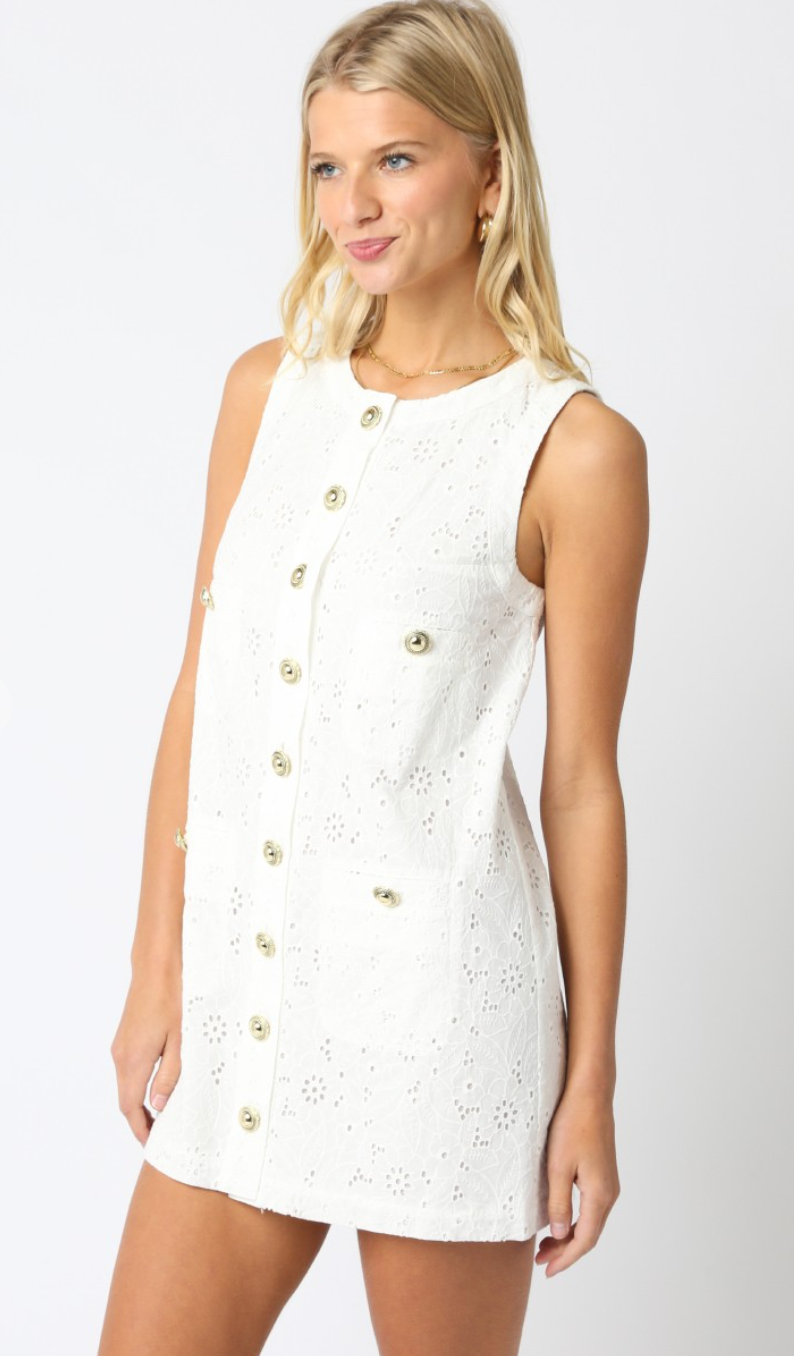 Eyelet Gold Buttons Dress