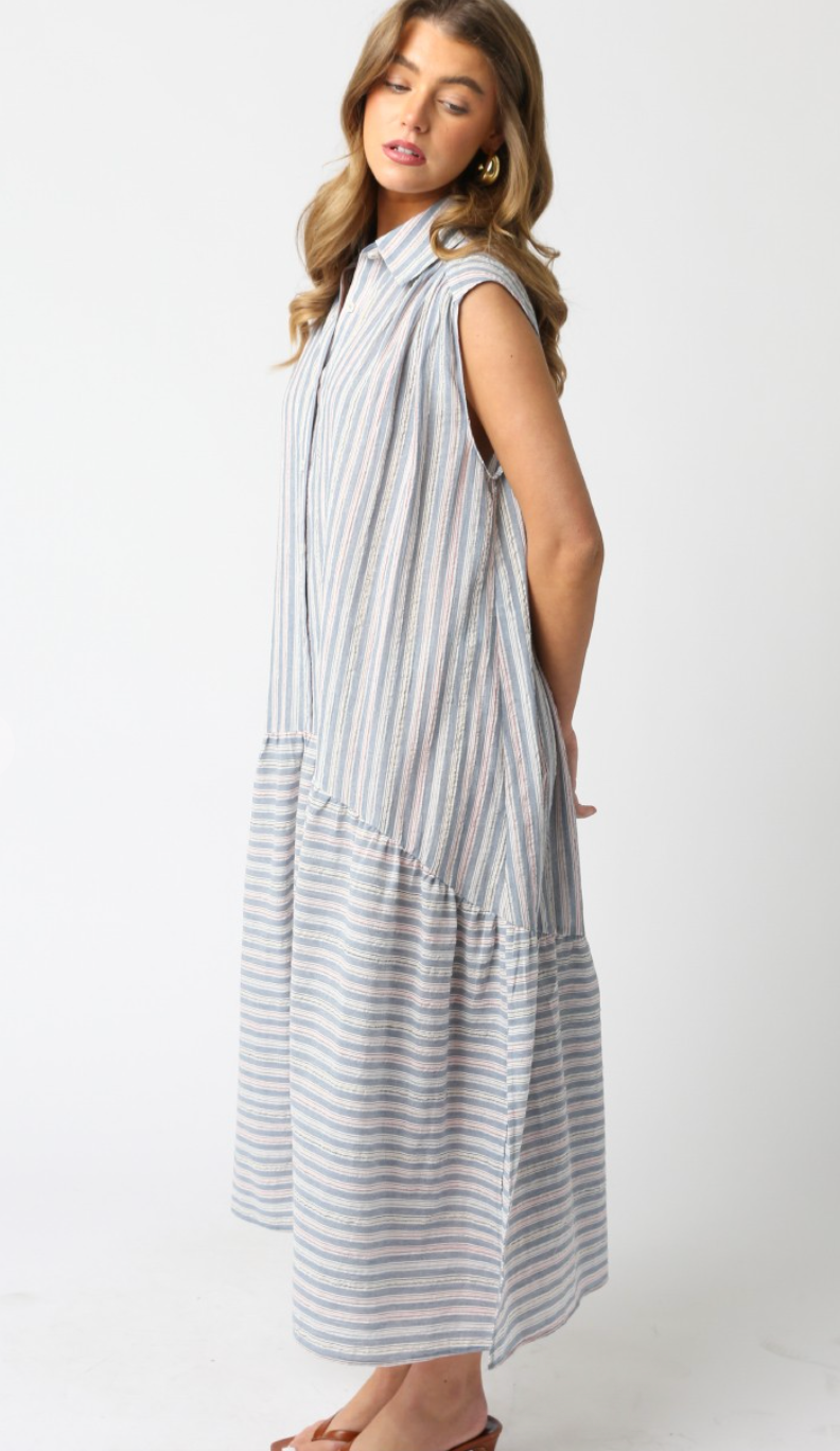 Azyel Collar Stripe Maxi Dress