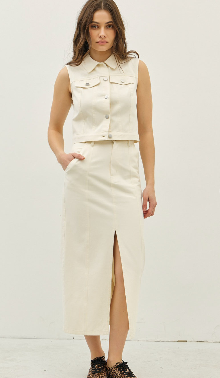 Loghan Denim Vest & Skirt Set of 2