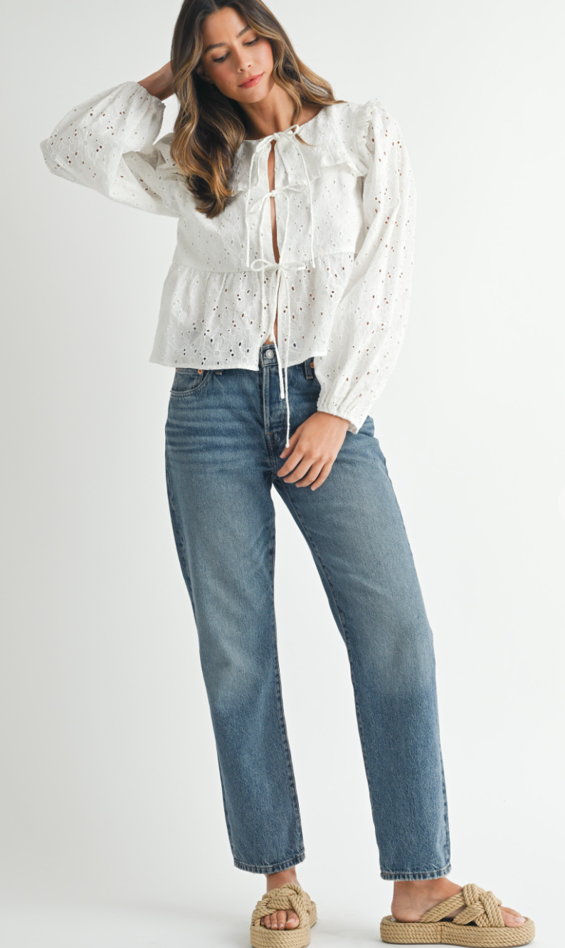 Eyelet Square Neck Top