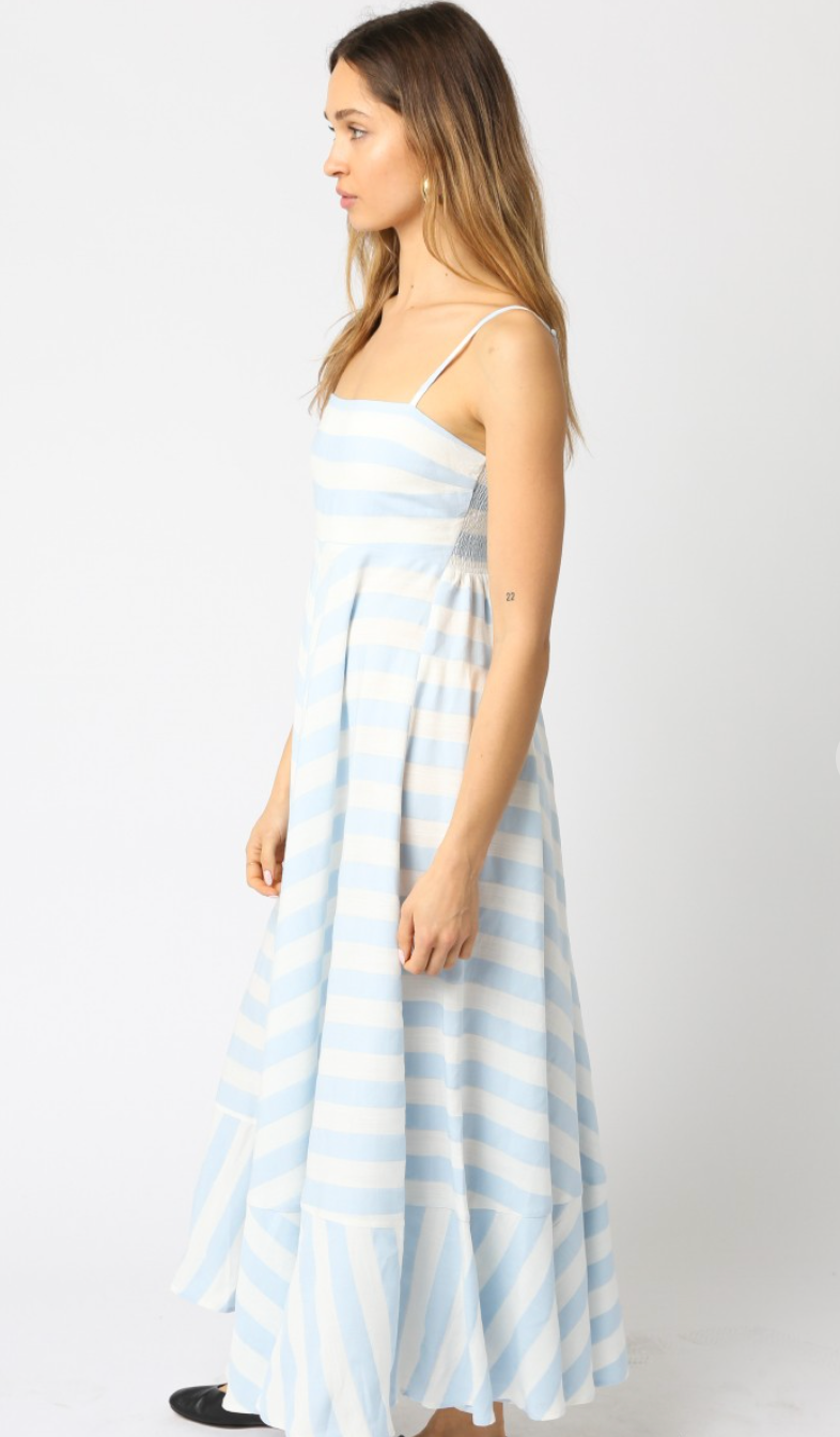 Blue Stripe Tied Shoulder Dress