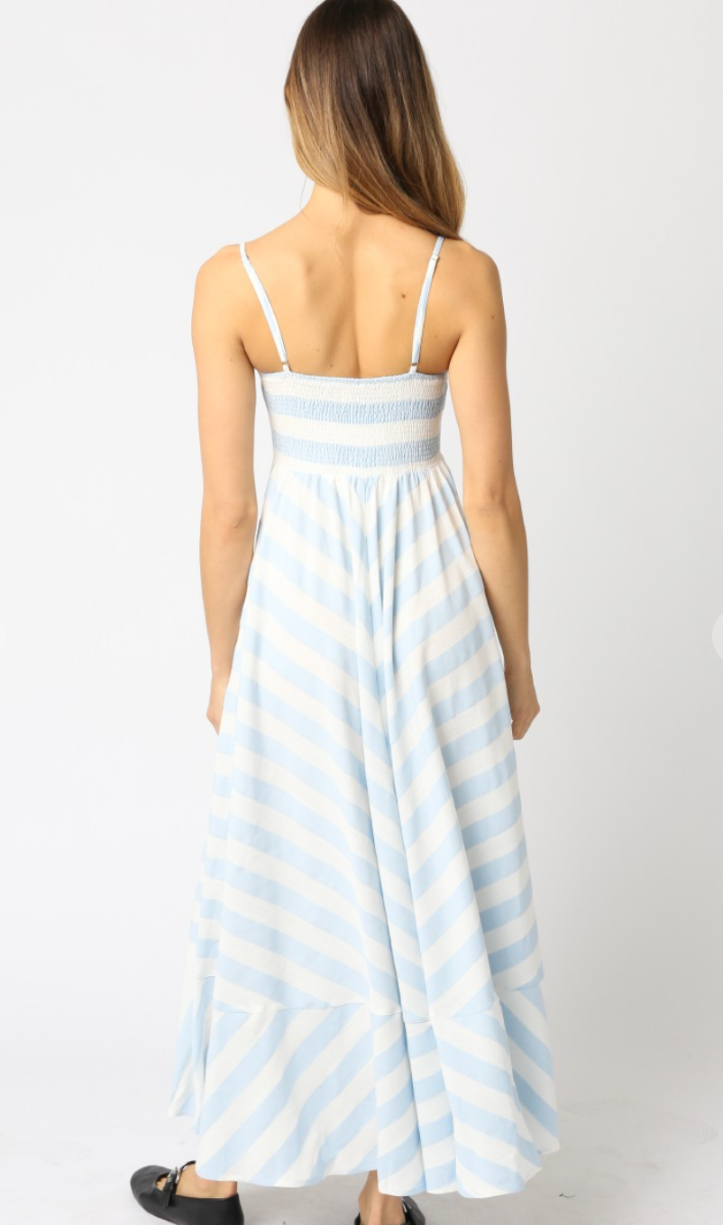 Blue Stripe Tied Shoulder Dress
