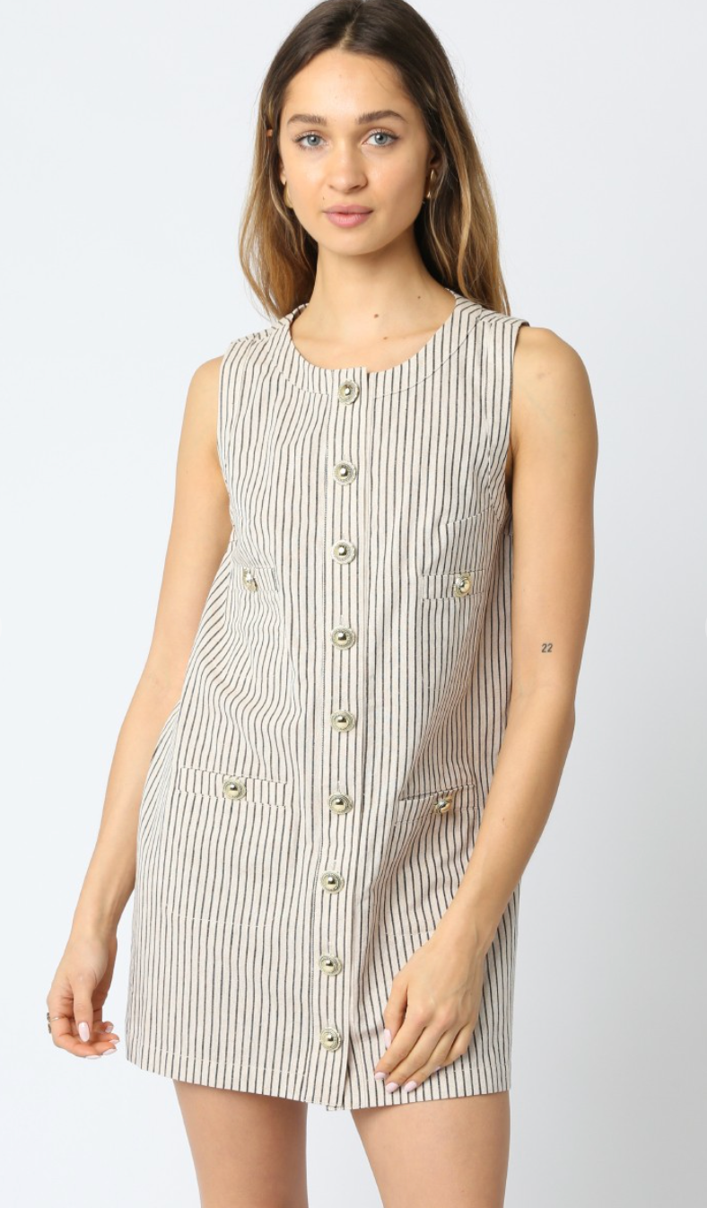 Buttons Linen Stripe Dress