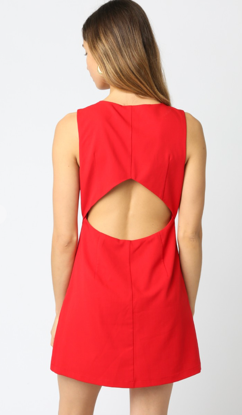 Red V-neck Pocket Dress