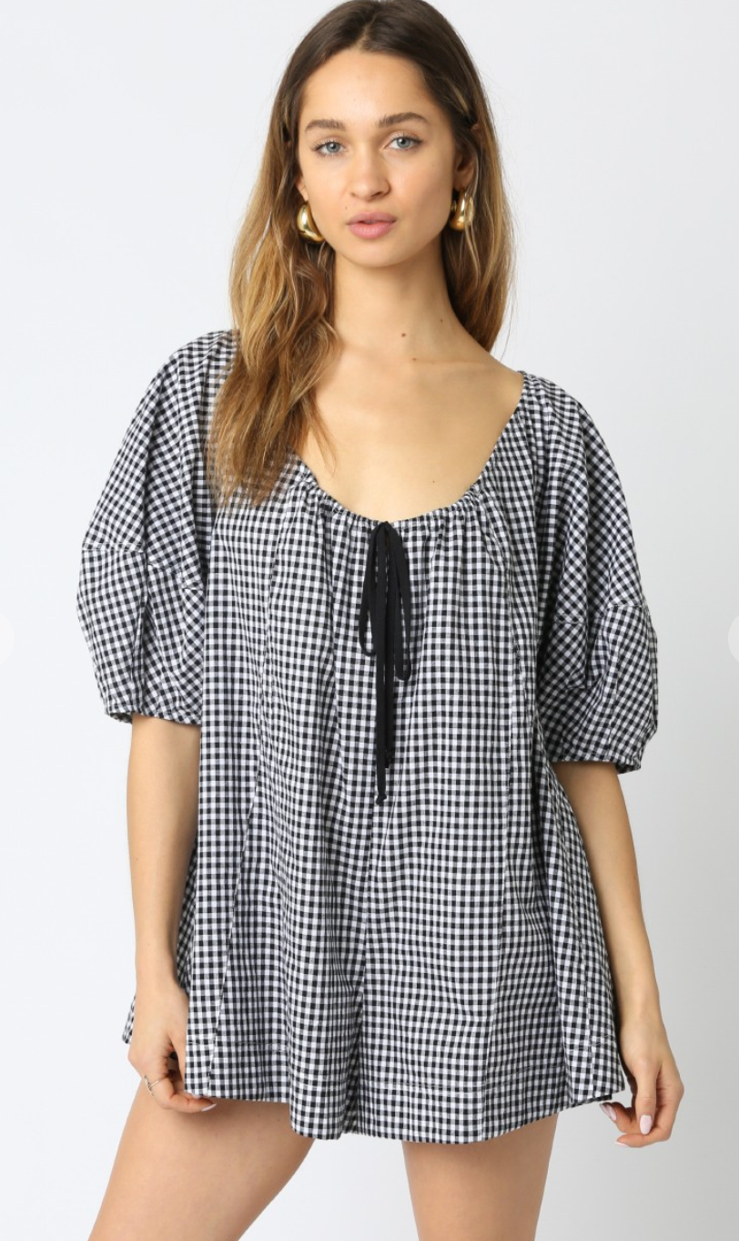 Gingham Tie Front Romper
