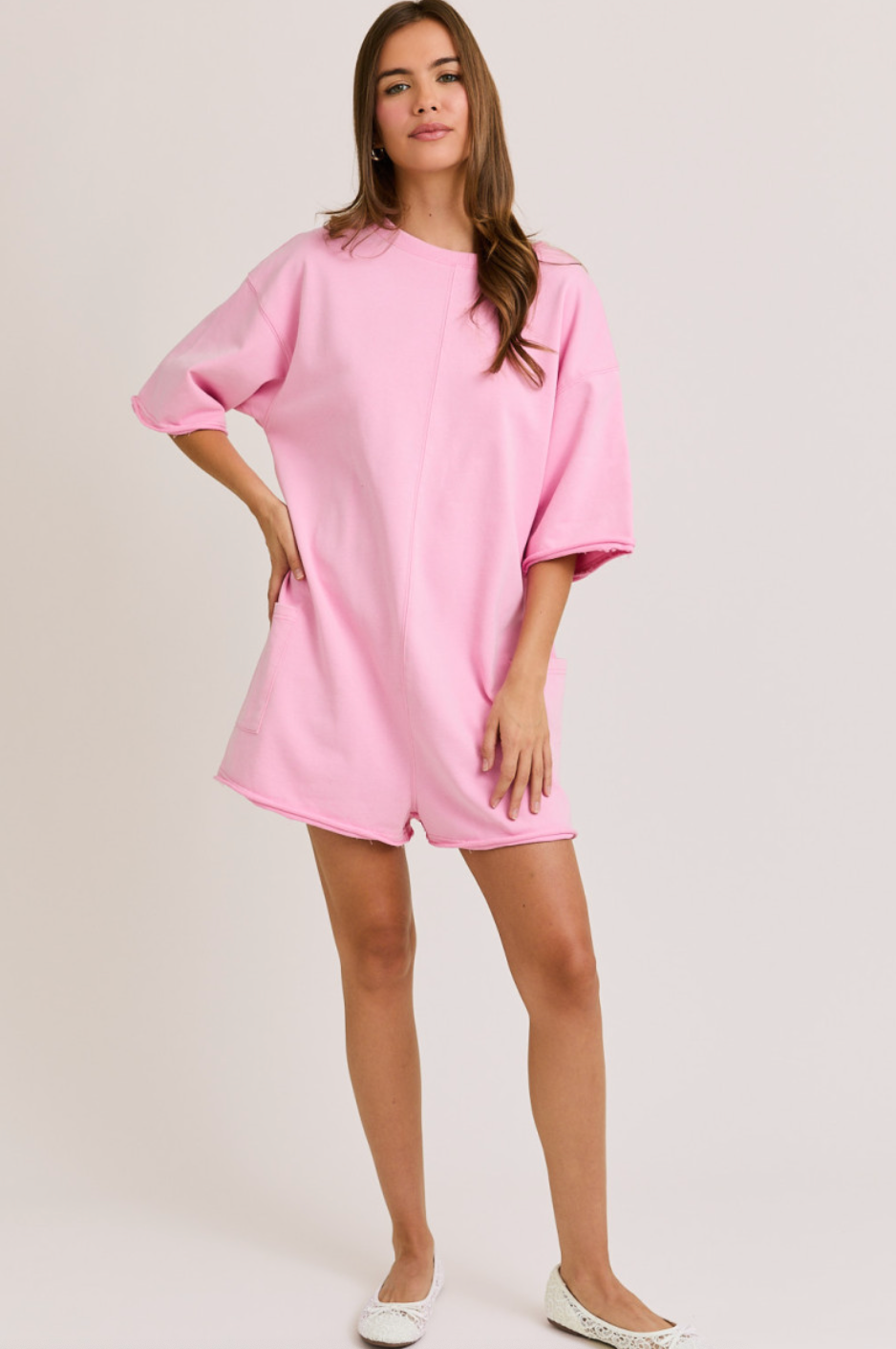 Pink V Back Romper