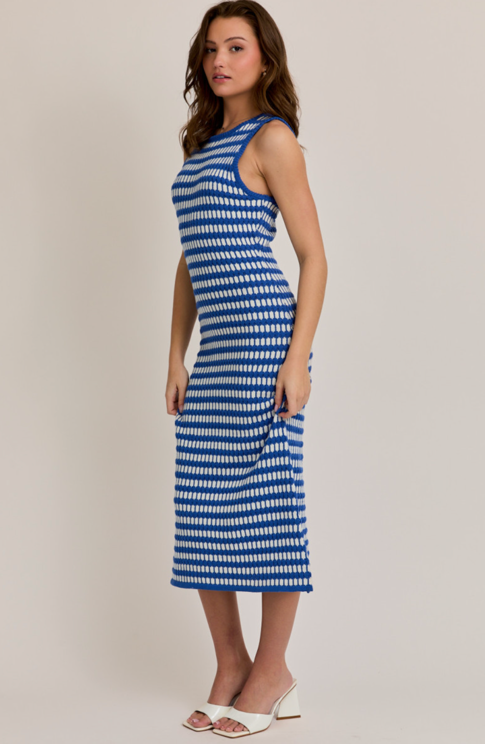 Blue/White Stripe Sweater Midi Dress