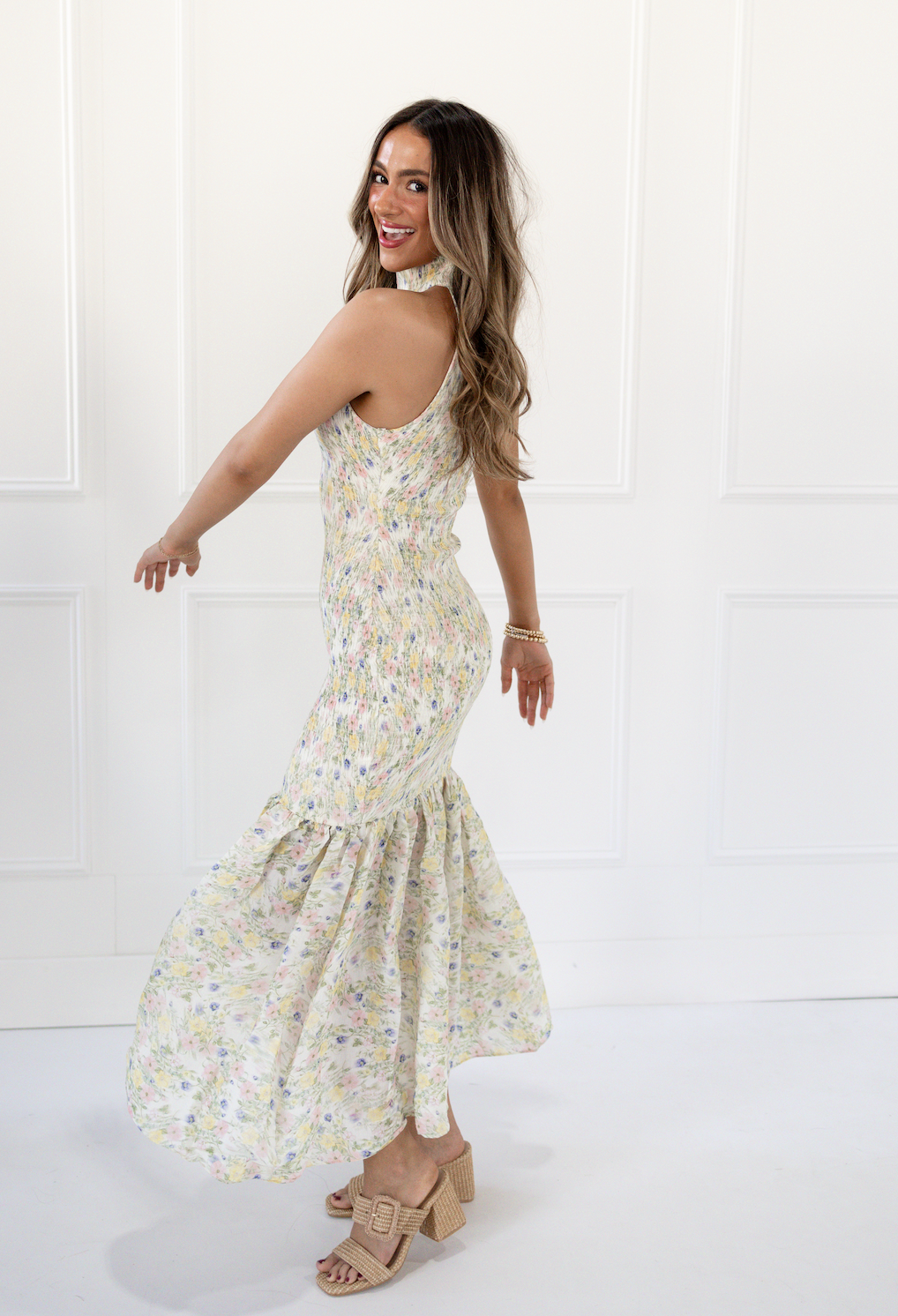 Smocked Mermaid Floral Maxi Dress