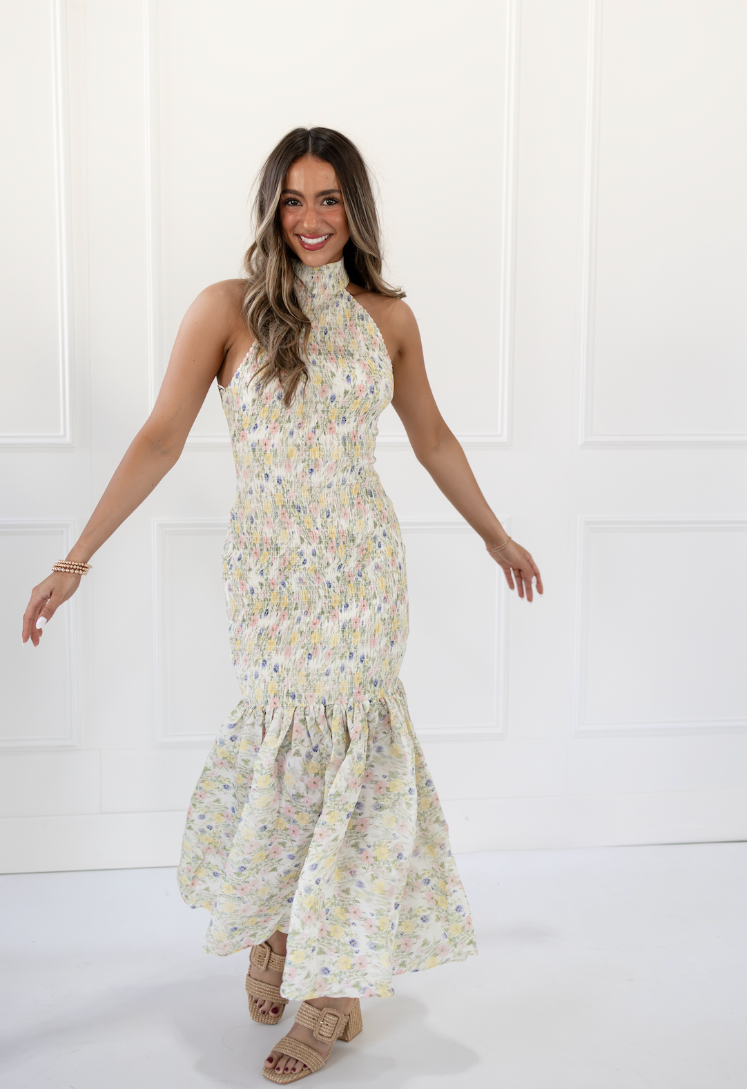 Smocked Mermaid Floral Maxi Dress