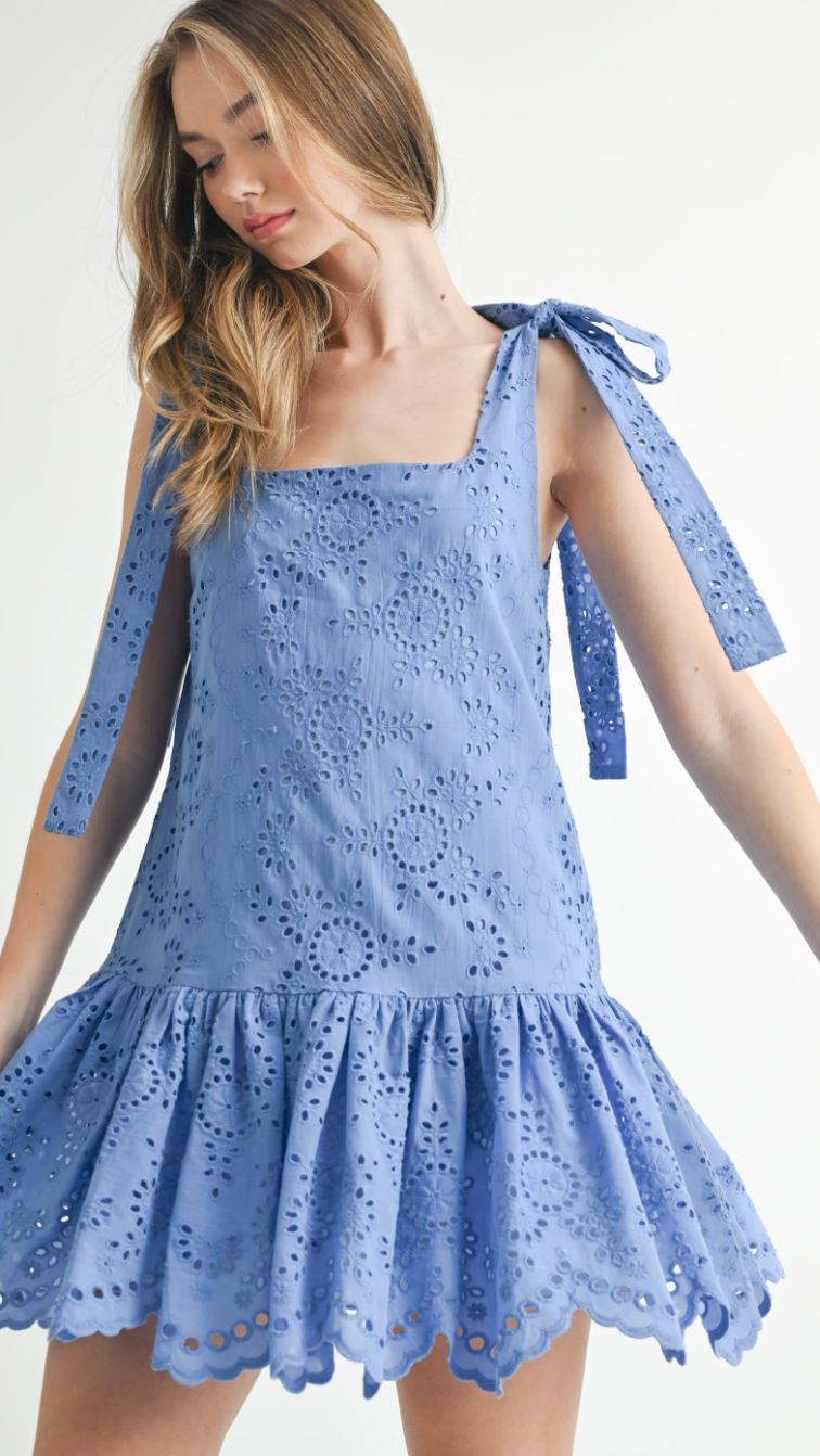 Cobalt Eyelet Lace Dress