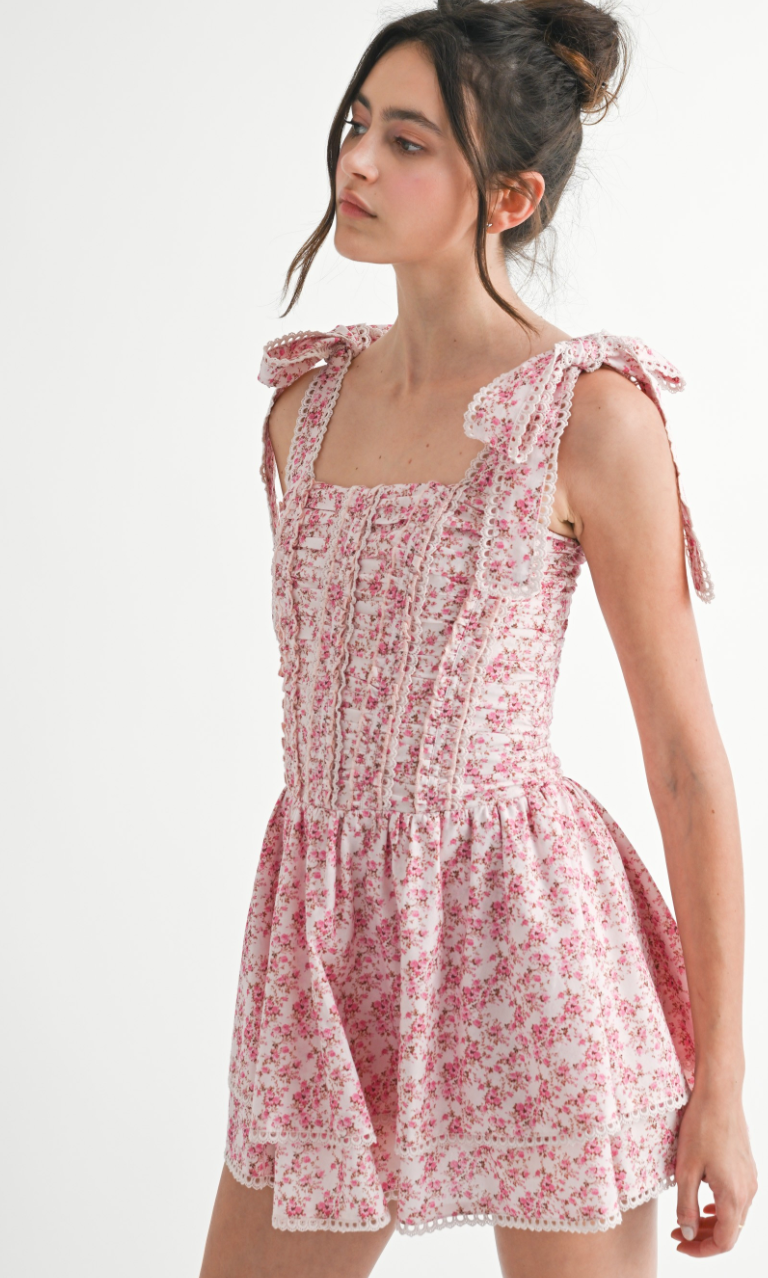 Smocked Lace Corset Floral Dress
