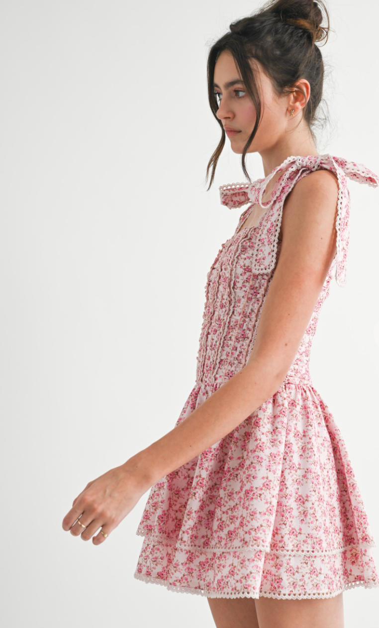 Smocked Lace Corset Floral Dress