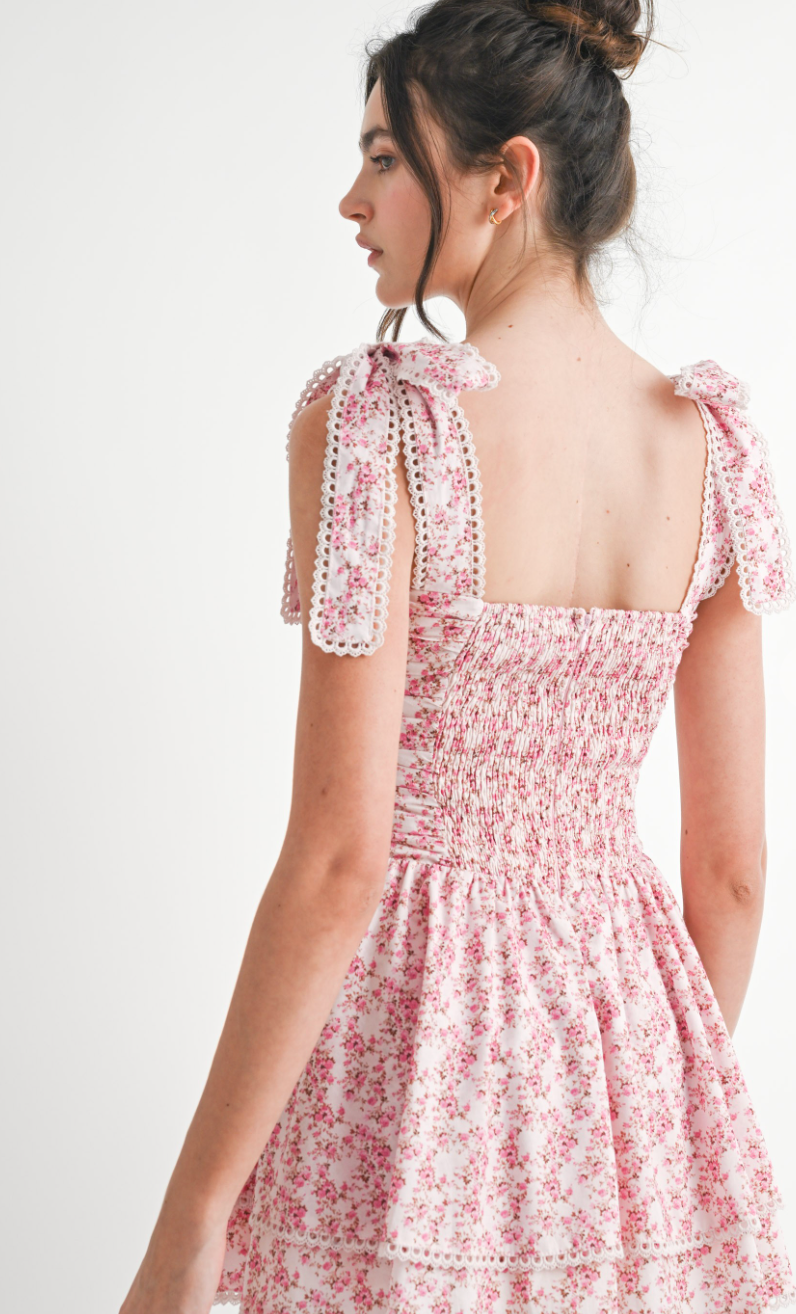 Smocked Lace Corset Floral Dress