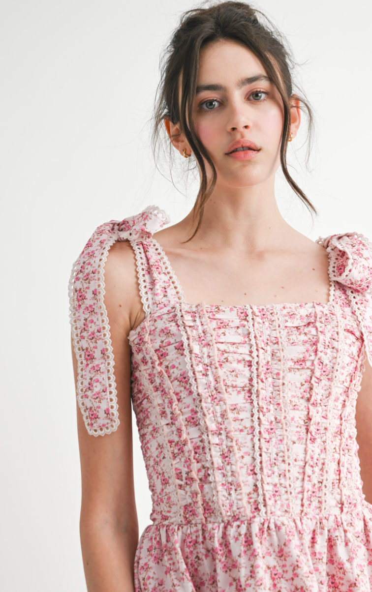 Smocked Lace Corset Floral Dress