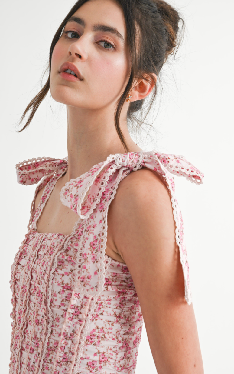 Smocked Lace Corset Floral Dress