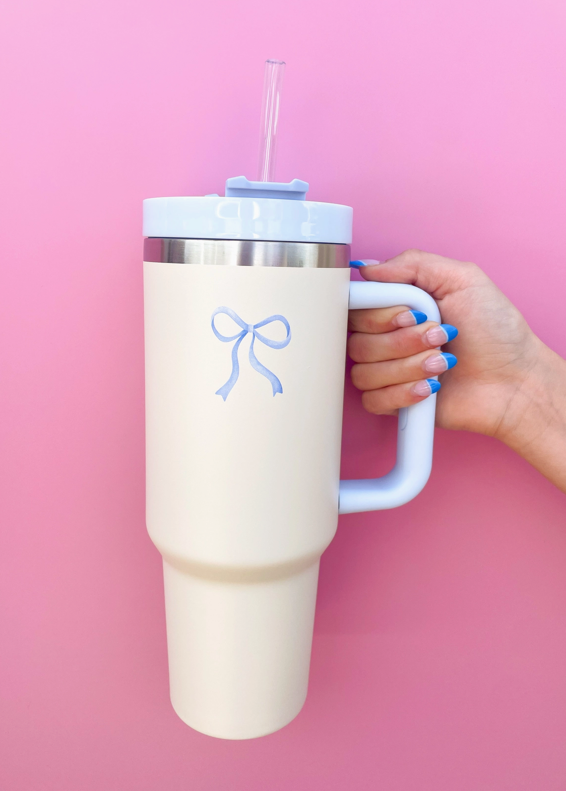 Cream & Blue Bow Tumbler