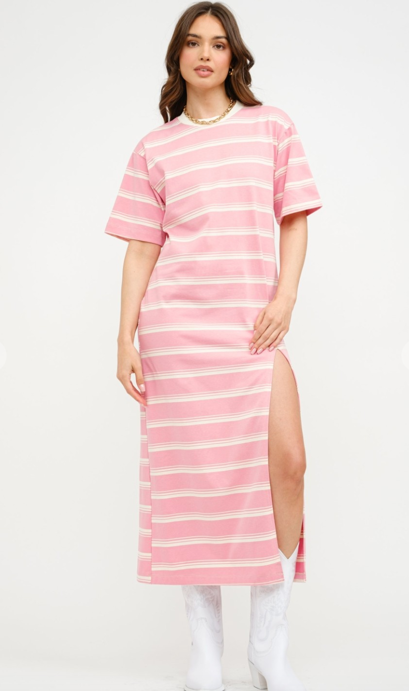 Avielle Pink Stripe T-shirt Dress