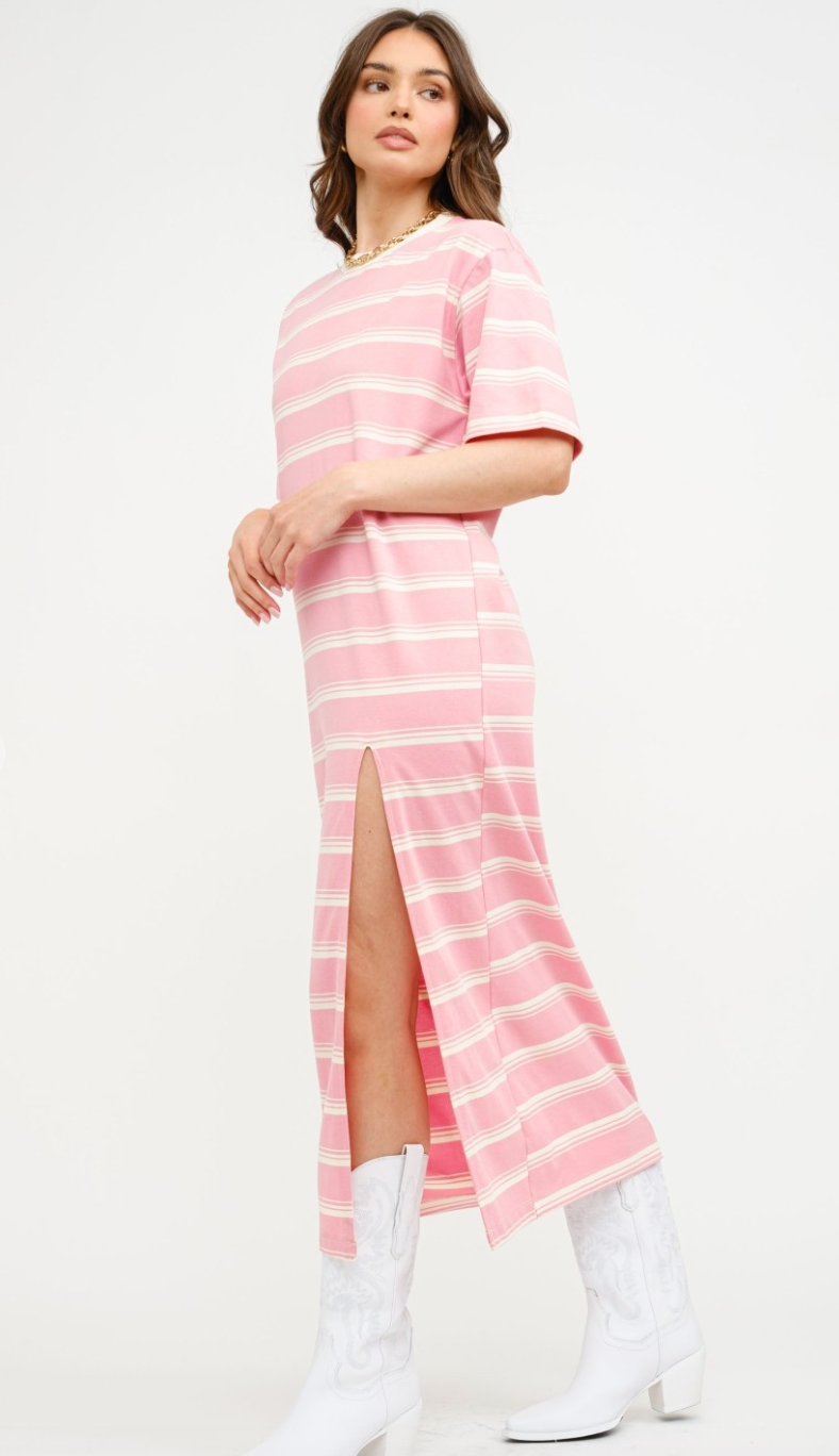 Avielle Pink Stripe T-shirt Dress