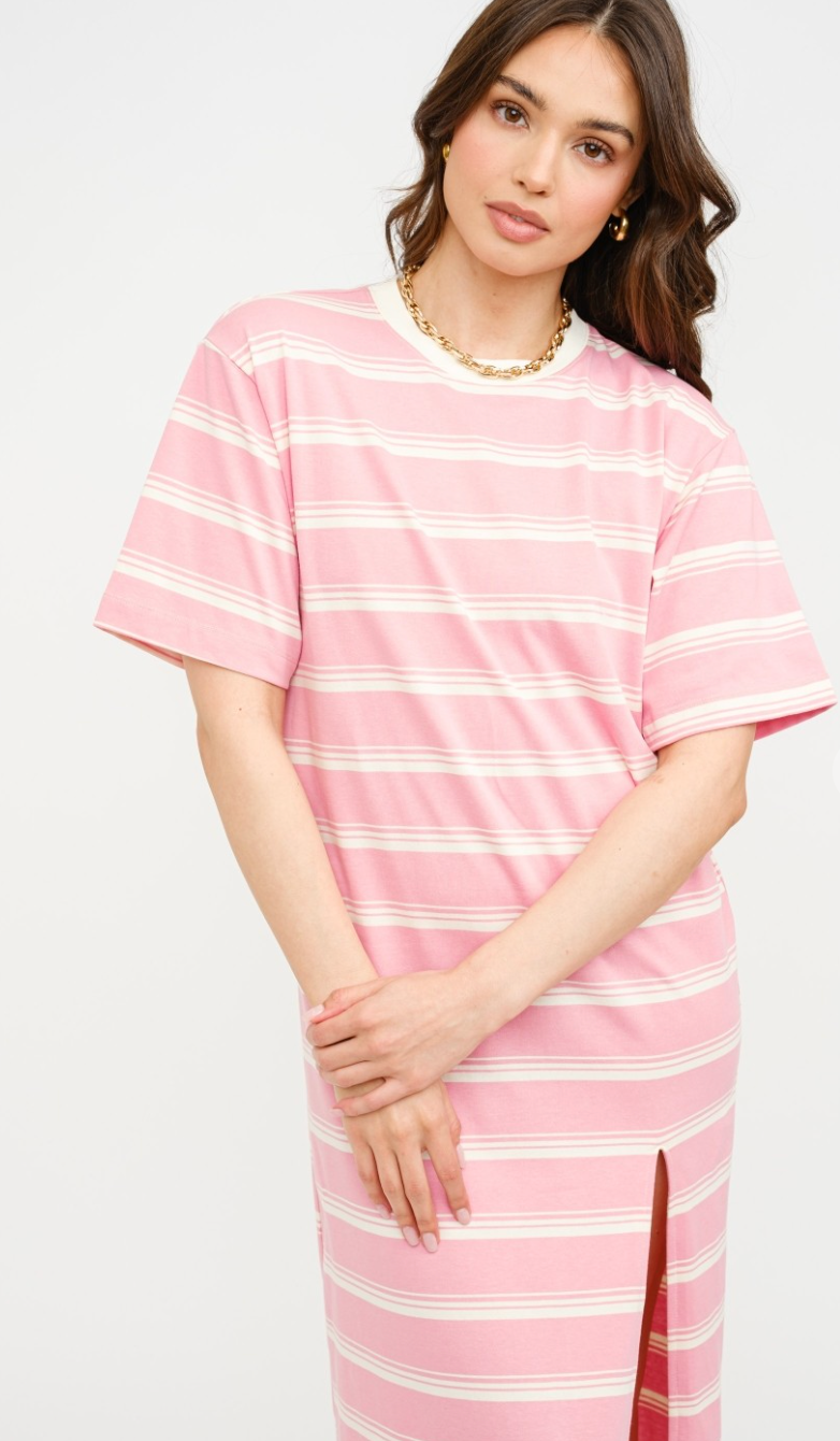 Avielle Pink Stripe T-shirt Dress