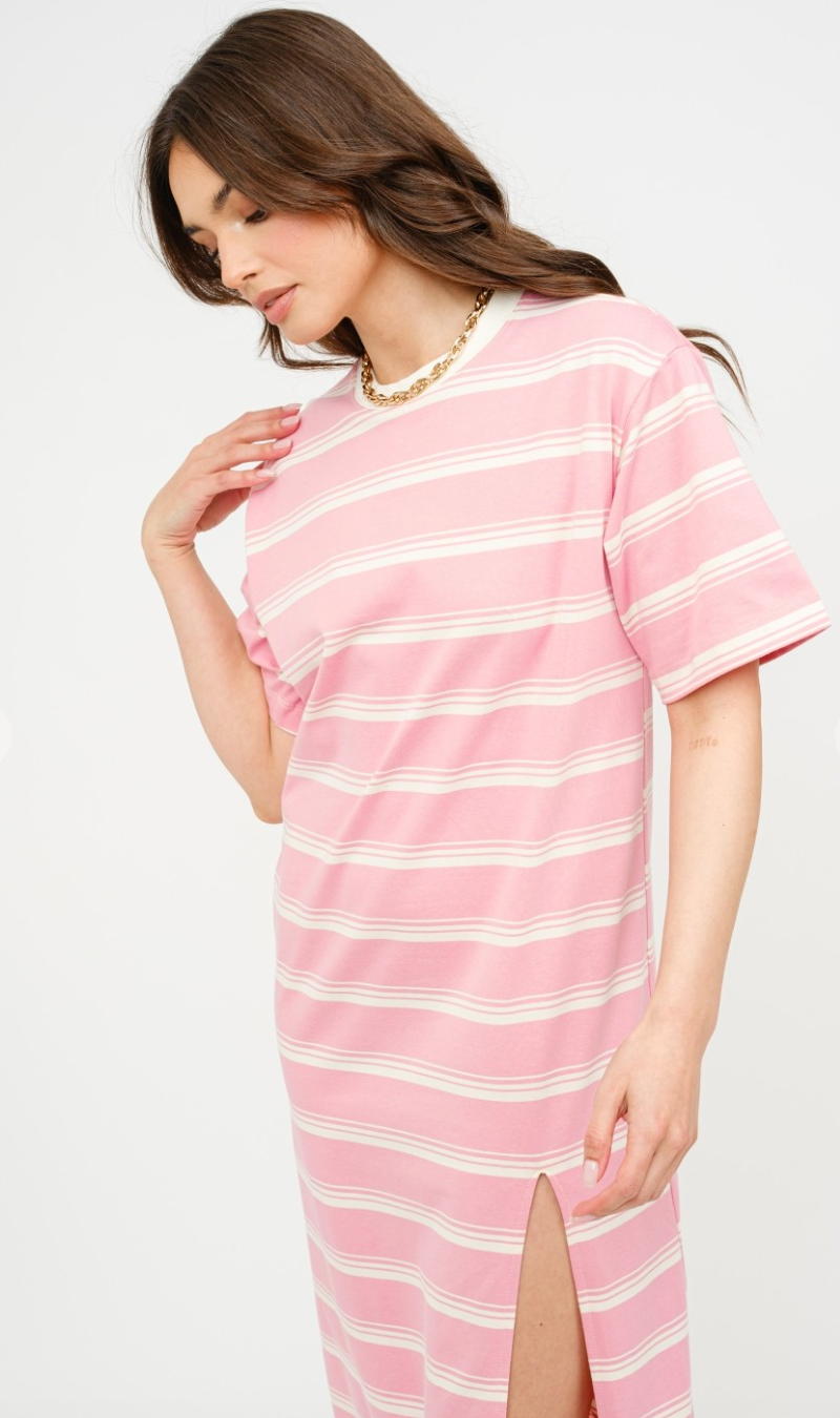 Avielle Pink Stripe T-shirt Dress