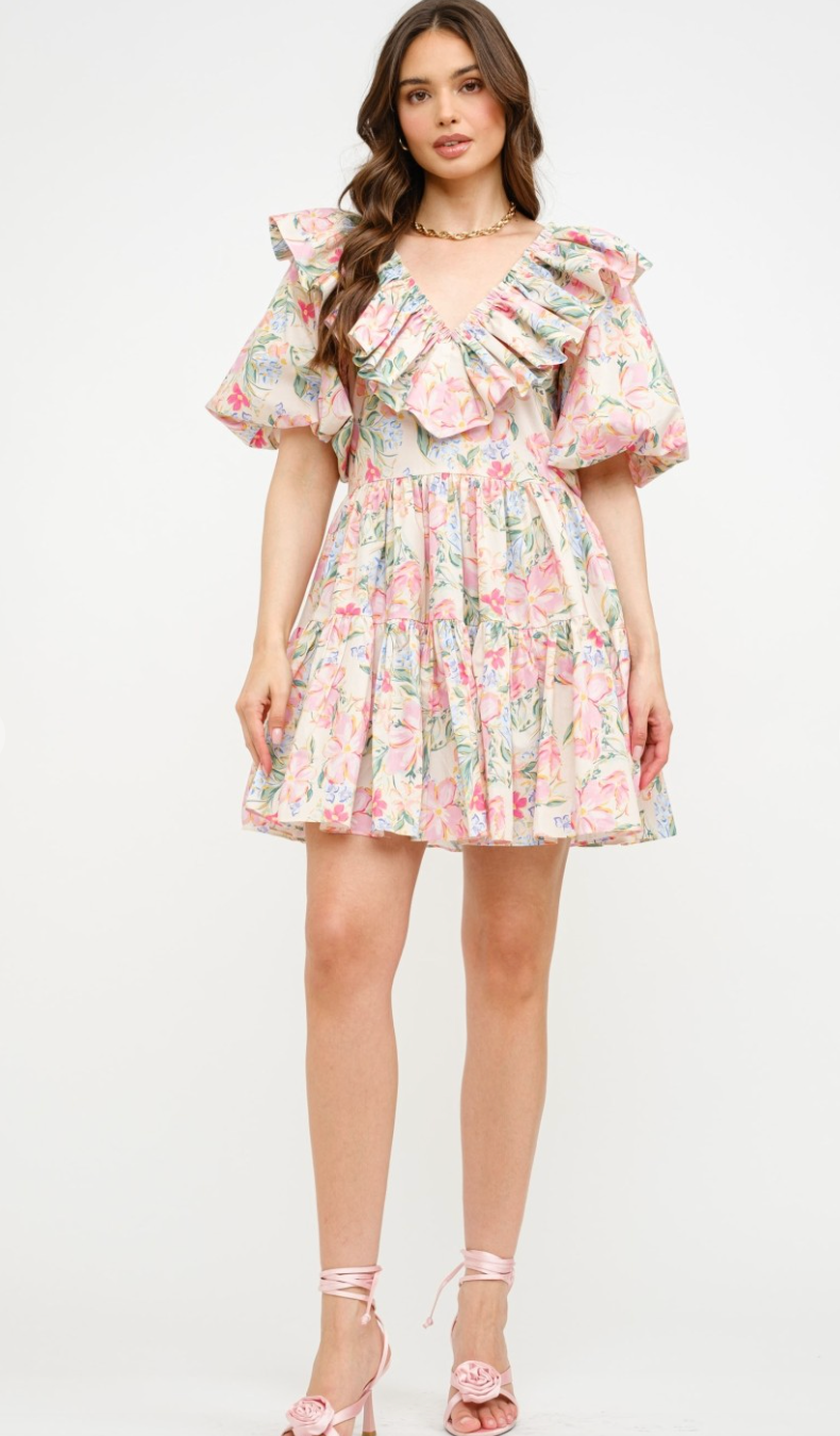 Dana Painted Floral Babydoll Dress