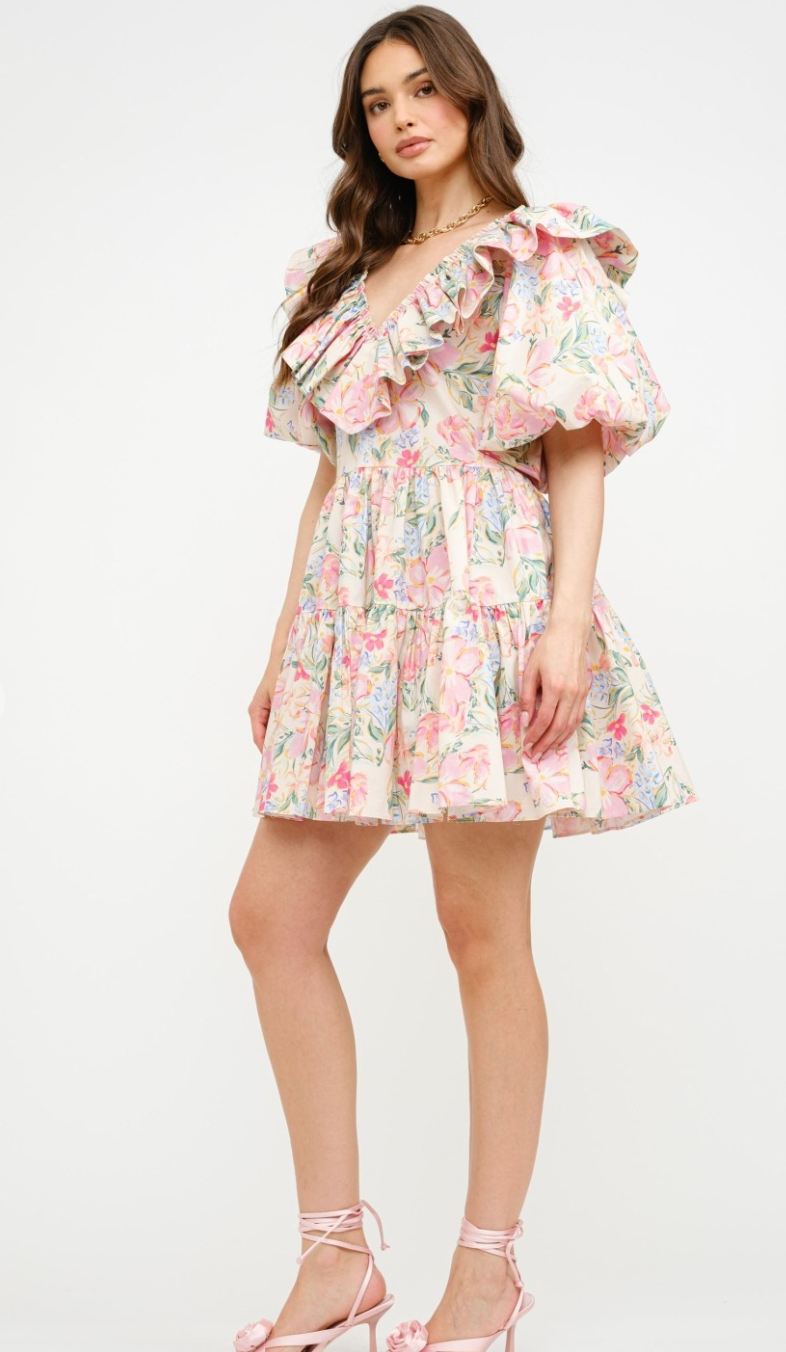 Dana Painted Floral Babydoll Dress