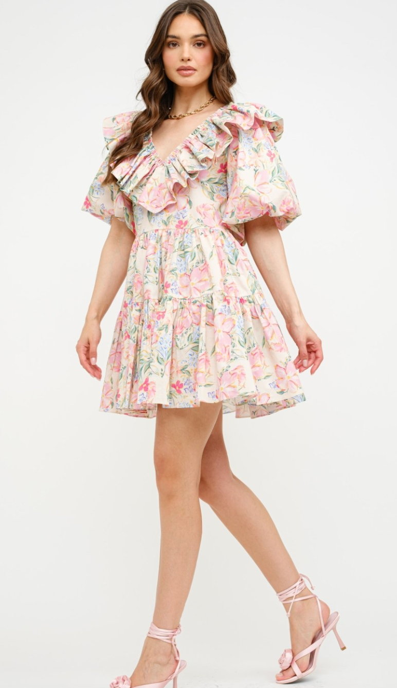Dana Painted Floral Babydoll Dress