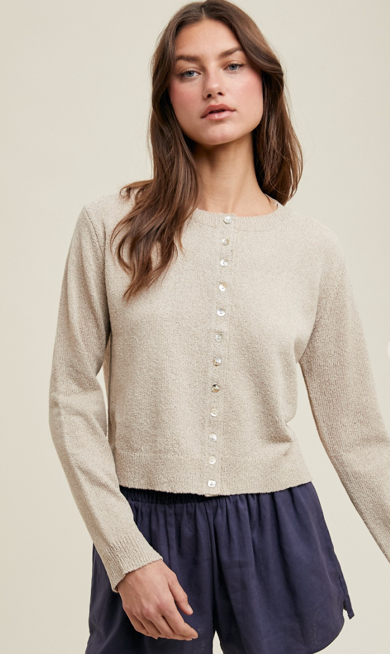 Button Up Knit Sweater Taupe