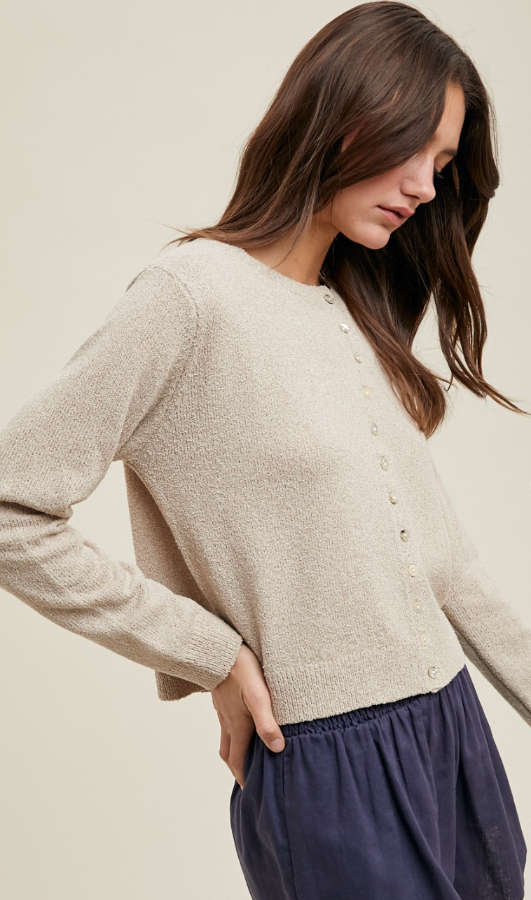 Button Up Knit Sweater Taupe