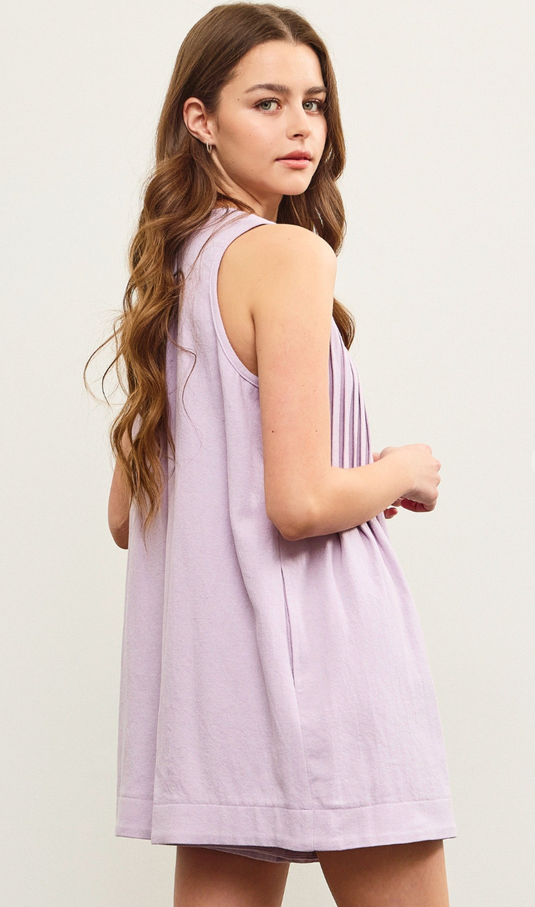 Lavender Pleated Front Romper