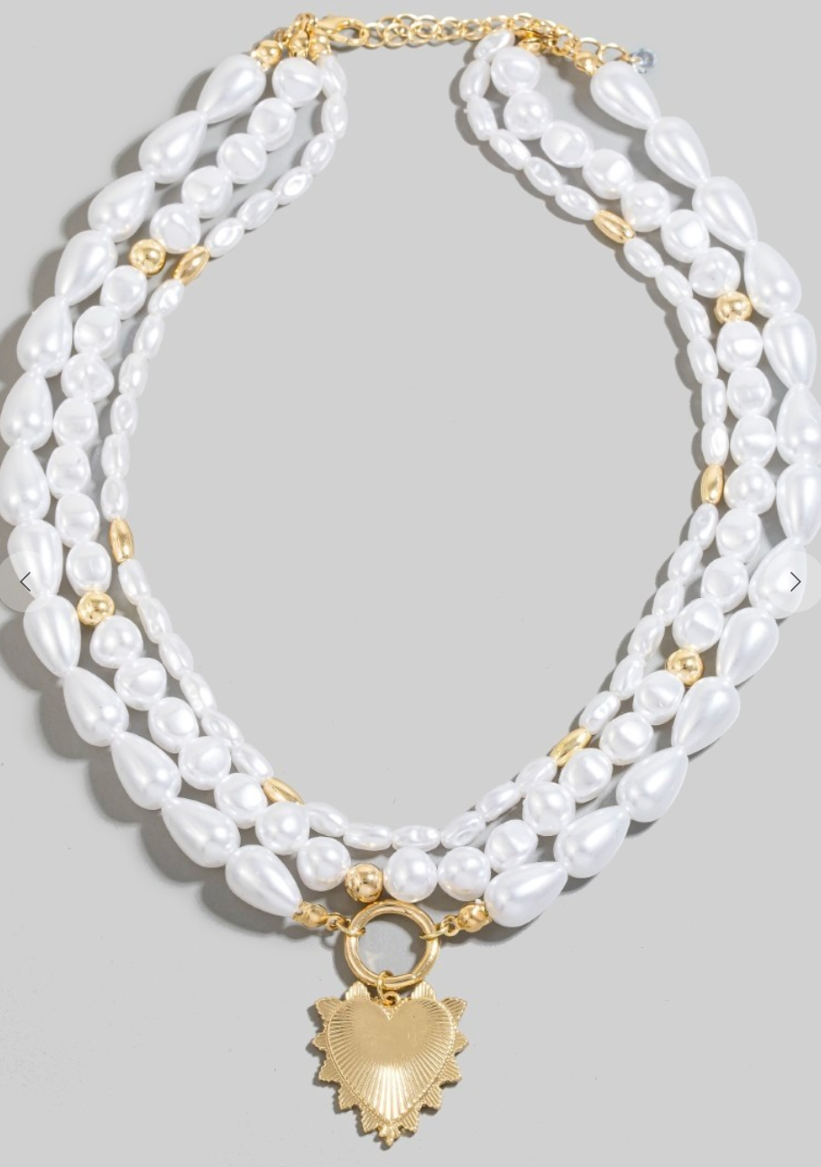 Pearl Bead Heart Necklace