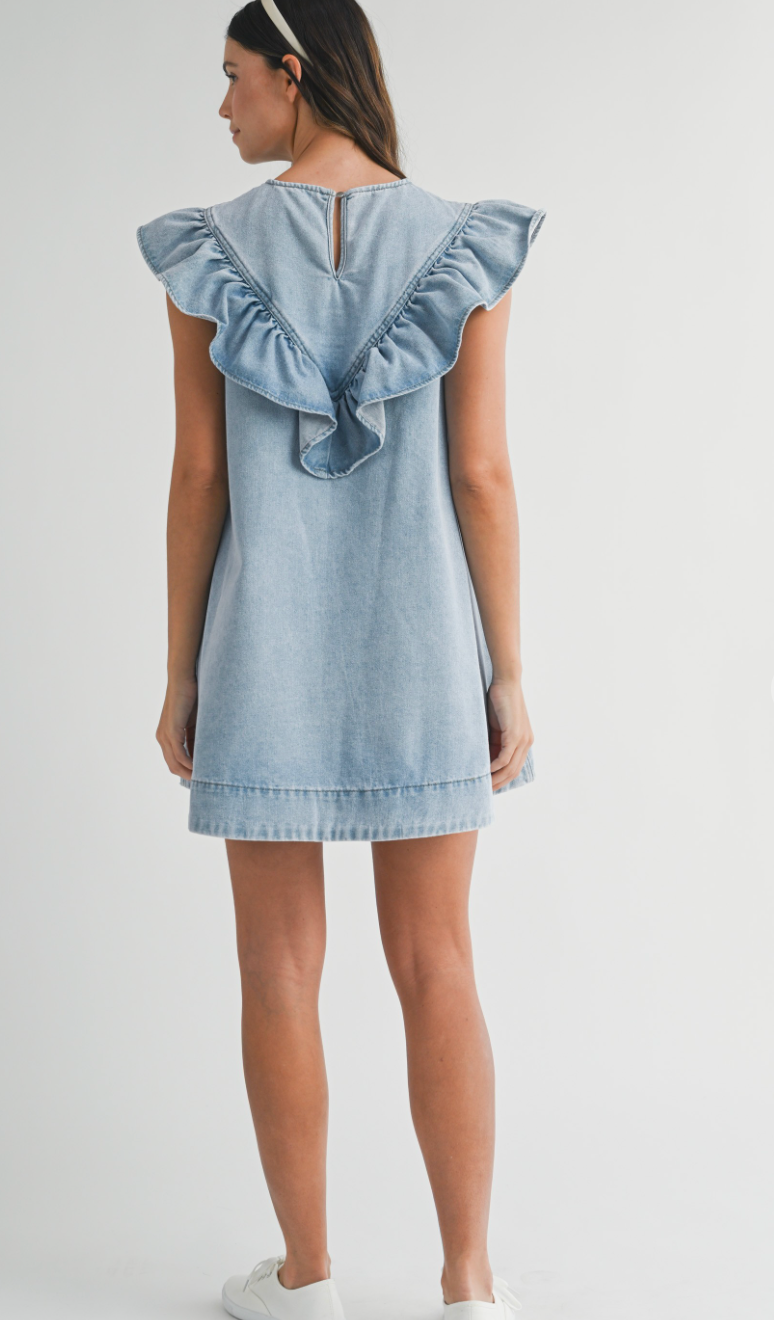 Ruffle Detail Denim Dress