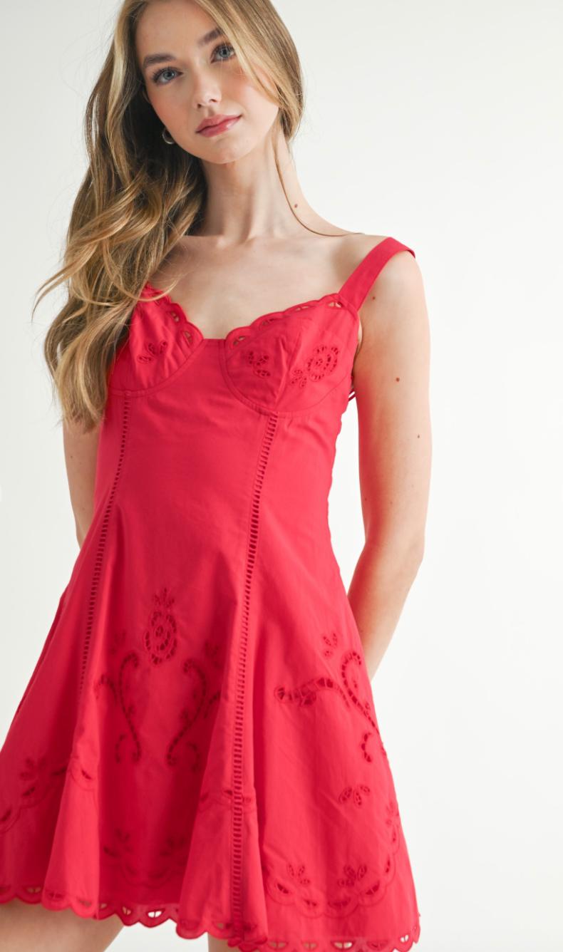 Red Embroidered Bustier Dress