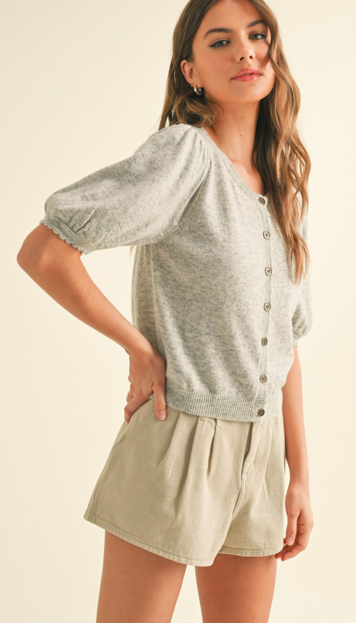 Heather Grey Puff Sleeve Sweater