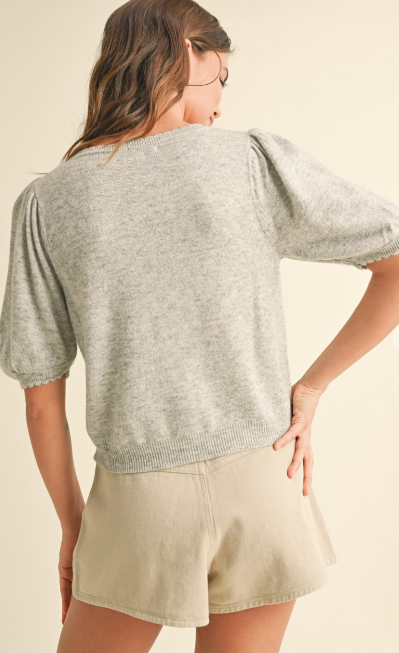 Heather Grey Puff Sleeve Sweater