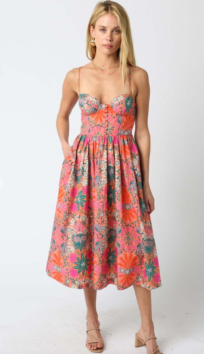 Calypso Floral Midi Sweetheart Dress