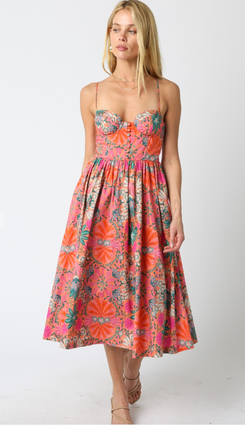 Calypso Floral Midi Sweetheart Dress